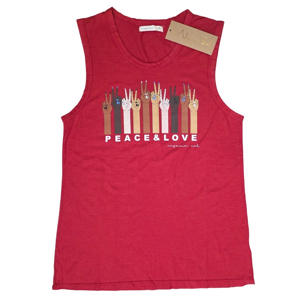Niyama Sol Peace & Love La Brea Tank Top Red Medium Hemp Organic Cotton NWT
